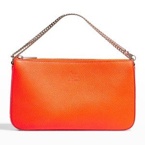 Christian Louboutin LOUBILA Leather Pouch Chain Clutch Shoulder Bag Sunrise